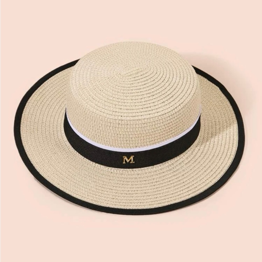 “M” Straw Hat with Ribbon